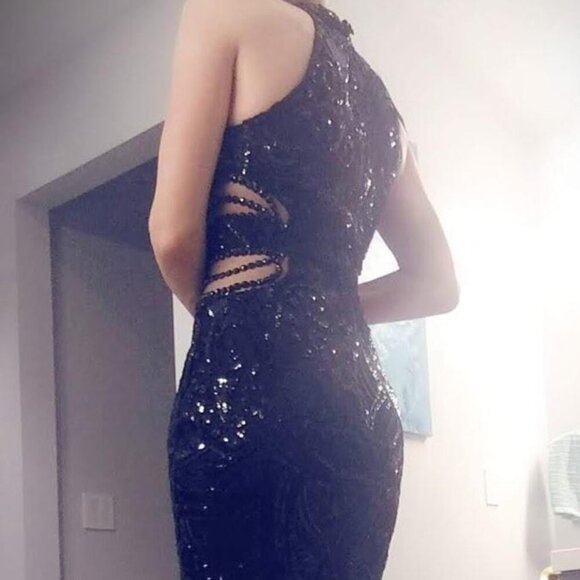 Elegant Halter Fishtail Slim Party Dress - Size Small - Black/ black - Picture 3 of 9